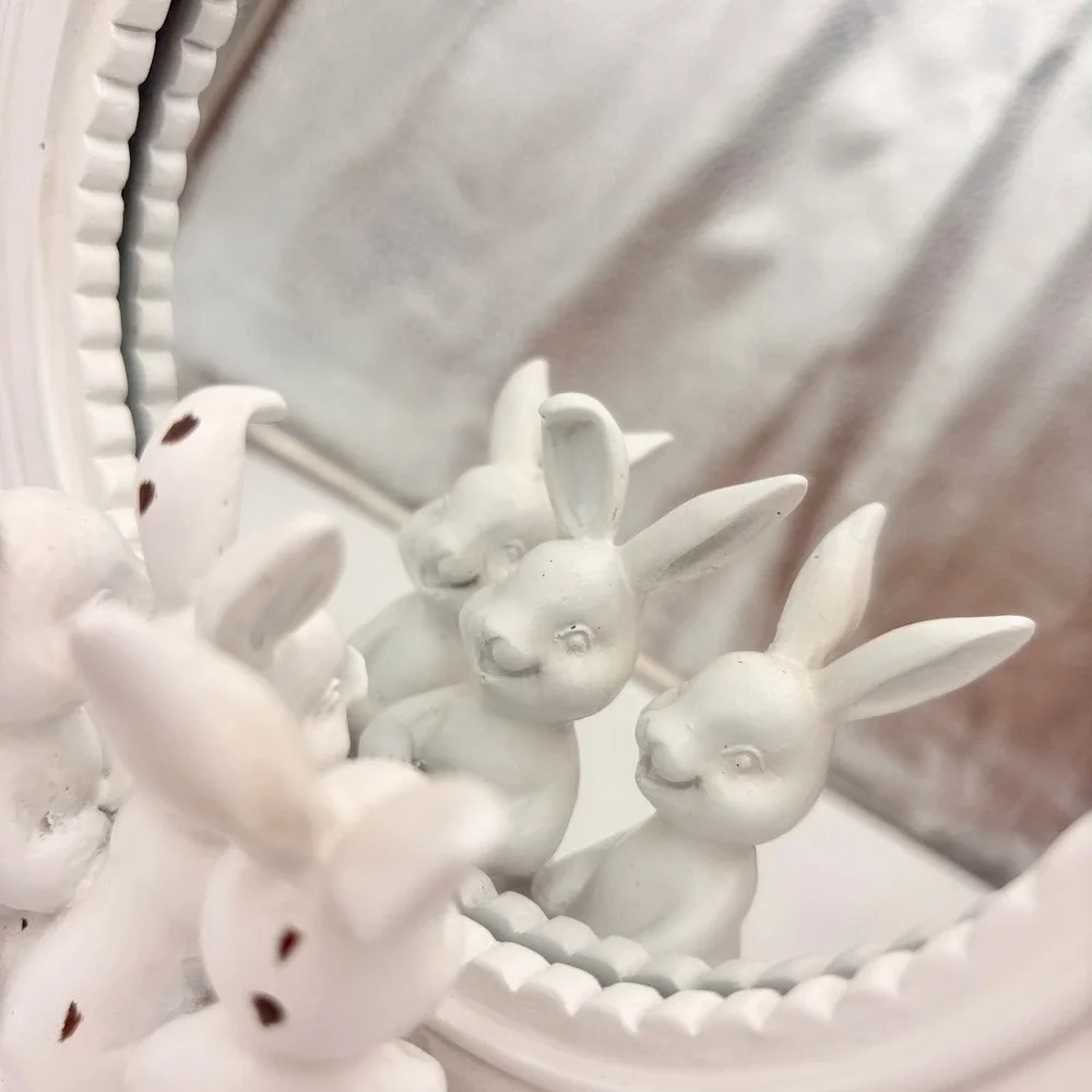 Shabby Chic White Bunny Rabbit Tabletop Mirror Distressed Easter Farmhouse Decor